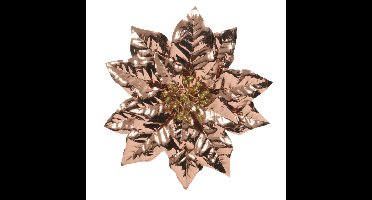 Decoris Kerstboom bloem - op clip - koper - glitter - 24 cm -kunststof