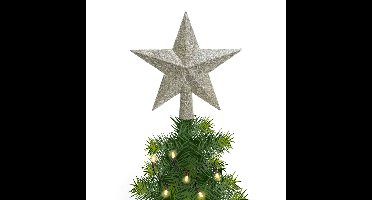 Decoris kerstboom piek - 1x - ster vorm - champagne - glitter - 19 cm