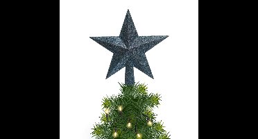 Decoris kerstboom piek - 1x - ster vorm - donkerblauw - glitter - 19 cm