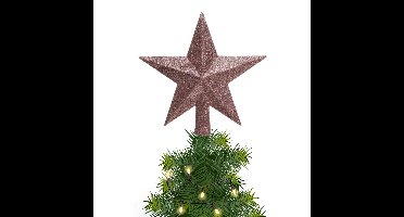 Decoris kerstboom piek - 1x - ster vorm - oudroze - glitter - 19 cm