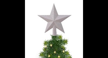 Decoris kerstboom piek - 1x - ster vorm - wit parelmoer - glitter - 19 cm