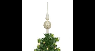 Decoris kerstboom piek gedecoreerd - creme wit/goud - glas - 31 cm