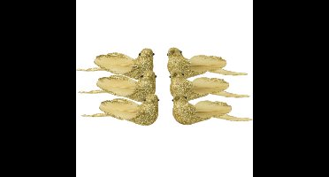 Decoris kerstboom vogels op clip - 6x st - goud - foam - 11 cm