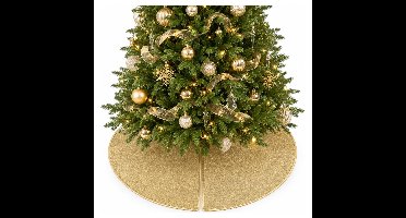 Decoris kerstboomrok - goud glitter - D90 cm - polyester - rond