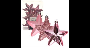 Decoris kersthanger sterren - 18x st - roze - 7 cm - kunststof
