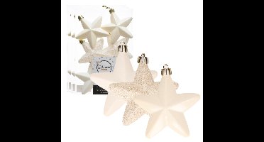 Decoris kersthanger sterren - 24x st - wol wit - 7 cm - kunststof
