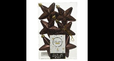 Decoris kersthanger sterren - 6x st - donkerbruin - 7 cm - kunststof