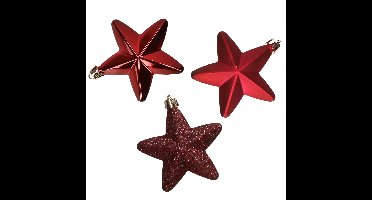 Decoris kersthanger sterren - 6x st - donkerrood - 7 cm - kunststof