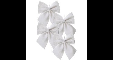 Decoris Kersthanger strik - 4x - wit - polyester - glanzend - 24 cm