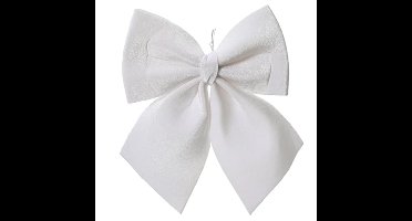 Decoris Kersthanger strik - wit - polyester - glanzend - 24 cm