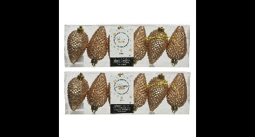 Decoris Kersthangers dennenappels - 12x st - toffee bruin - 8 cm