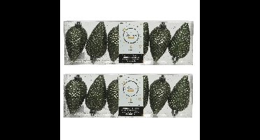 Decoris Kersthangers dennenappels - 24x st - mosgroen - glitter - 8 cm