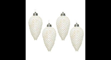 Decoris Kersthangers dennenappels - 24x st - wit parelmoer - 8 cm