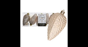 Decoris Kersthangers dennenappels - 6x st - champagne - glitter - 8 cm