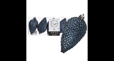 Decoris Kersthangers dennenappels - 6x st - donkerblauw - 8 cm