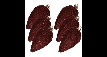 Decoris Kersthangers dennenappels - 6x st - mahonie - glitter - 8 cm