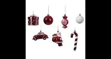 Decoris kersthangers - kerst figuurtjes - rood - 20x - kunststof