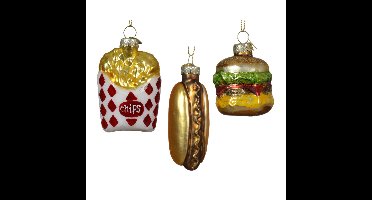 Decoris Kersthangers snacks - 3x - goud - glas - kerstornamenten
