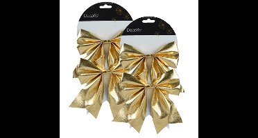 Decoris Kerstornamenten strikken - 4x - glanzend goud - 15 x 17 cm