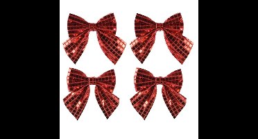 Decoris Kerstornamenten strikken - 4x - rode pailletten - 12 x 13 cm