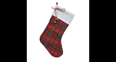Decoris Kerstsok - rood - ruitjes - 23 x 45 cm - polyester - geruit