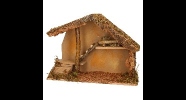 Decoris Kerststal - zonder figuren - hout - 39 x 19 x 28 cm
