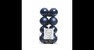 Decoris kleine kerstballen - 16x st - donkerblauw - 4 cm - kunststof