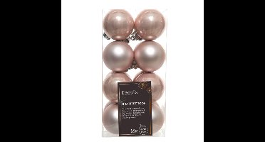 Decoris kleine kerstballen - 16x st - lichtroze - 4 cm - kunststof