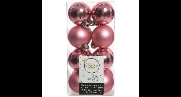 Decoris kleine kerstballen - 16x st - roze - 4 cm - kunststof