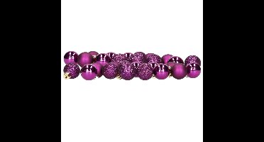 Decoris kleine kerstballen - 28x - paars - 3 cm -kunststof