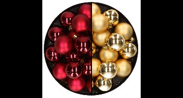 Decoris Kleine kerstballen - 32x st - goud en donkerrood - D4 cm