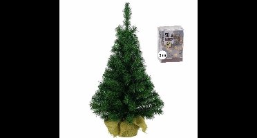 Decoris Kleine kerstboom 45 cm - groen - warm witte kerstverlichting