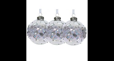 Decoris Luxe kerstballen - 3x - 8 cm - transparant parelmoer - glas