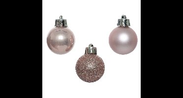 Decoris Mini kerstballen - 14x st - lichtroze - D3 cm - kunststof