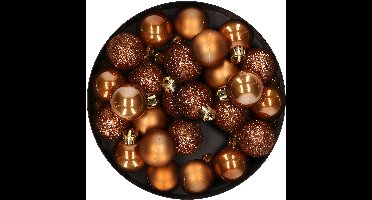 Decoris Mini kerstballen - 28x st - kaneel bruin - D3 cm - kunststof