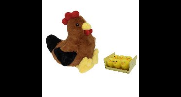 Decoris Pluche kippen knuffel - 25 cm - met 6x stuks mini kuikentjes