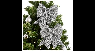 Decoris Strikjes kerstboomversiering - 2x - zilver - 33 cm