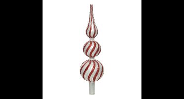 Decoris swirle piek - glas - rood/zilver - 31 cm