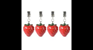 Decoris tafelkleedgewichten - 4x - aardbei - kunststeen - rood