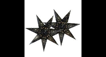 Decoris verlichte kerstster - 2x - zwart - 60 cm - papier