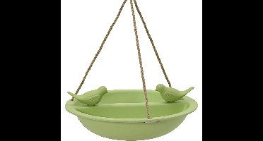 Decoris Vogelbad/drinkschaal - bamboe hout - groen - D27 cm - voederbak
