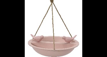 Decoris Vogelbad/drinkschaal - bamboe hout - lichtroze - D27 cm - voederbak
