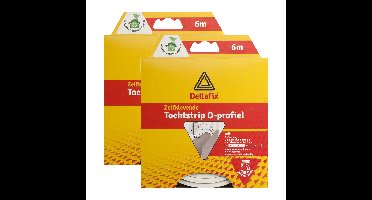 Deltafix Tochtstrip - 2x - wit - zelfklevend - 6 m x 9 mm x 6 mm