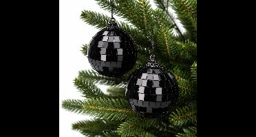 Disco kerstbal - 6x - zwart - D6 cm - kunststof/glas - spiegel discobol