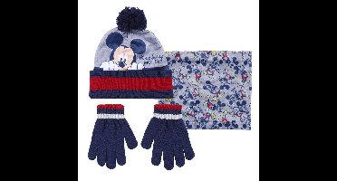 Disney Mickey Mouse 3-delig winterset - muts/handschoenen/nek warmer - grijs - voor kinderen