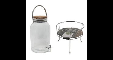 Drankdispenser/limonadedispenser op verhoger - 6L - glas - RVS - 18 x 21 x 31 cm