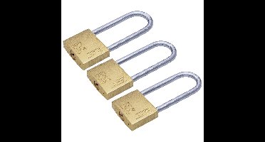 Dulimex Hangslot met 2 sleutels - 3x - 30 mm - messing - 54 mm beugel - kofferslot