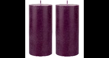 Duni cilinderkaarsen/stompkaarsen - 2x stuks - paars - 15x7 cm