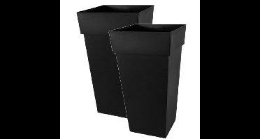 Eda Bloempot Toscane - 2x - vierkant - kunststof - antraciet - 43x80cm