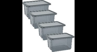 EDA Opbergbox 30L - 4x - grijs - stapelbaar - L44 x B36 x H25 cm